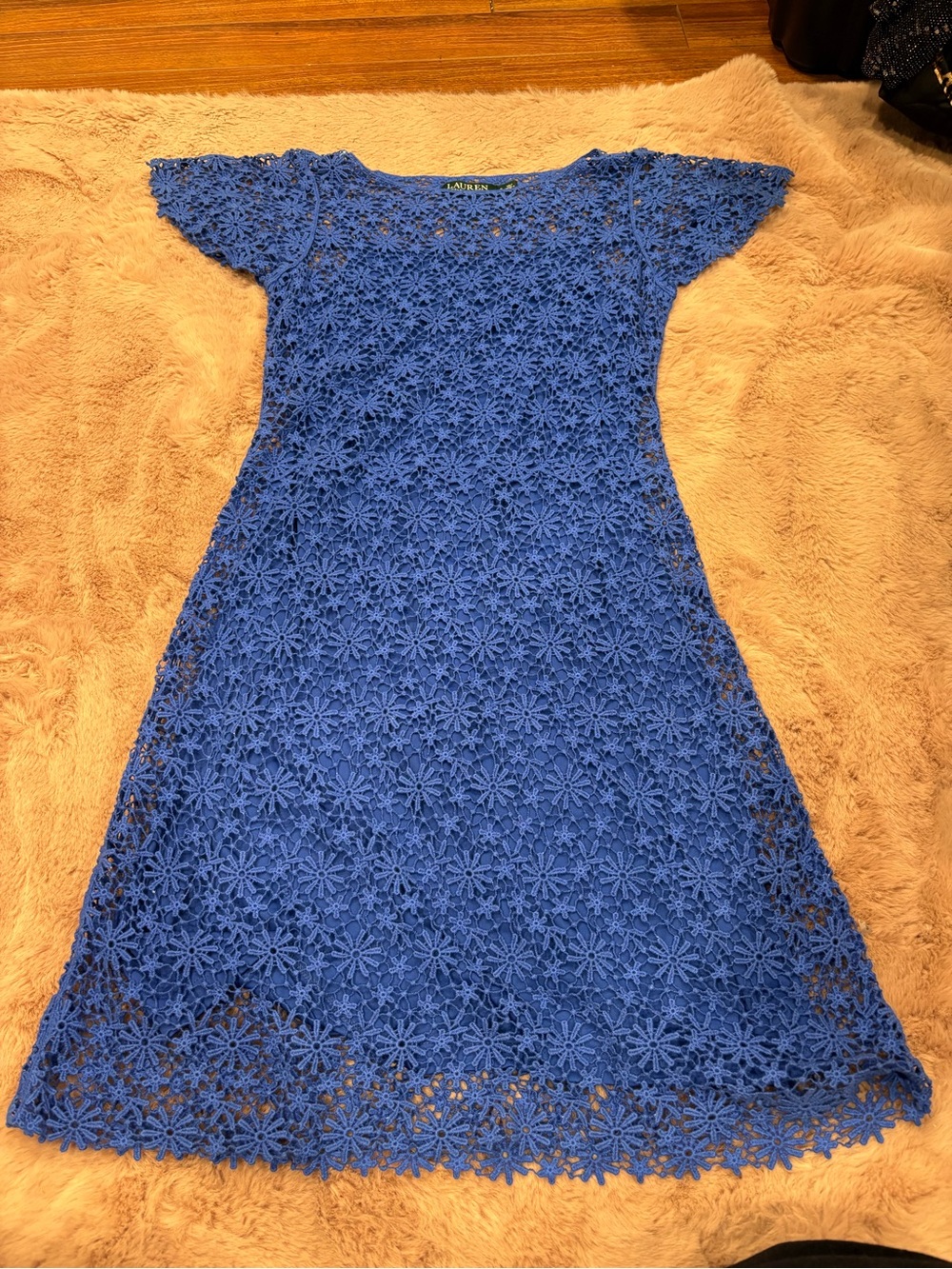 Ralph Lauren Cobalt Blue Crochet Floral Midi Dress